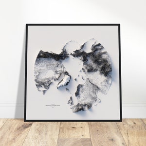 Mapa de elevação do Pólo Norte - Arte de parede de paisagem minimalista, ideal para decoração de casa ou escritório, presente para entusiastas de mapas