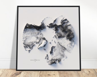 The North Pole Elevation Map – Minimalist Black and White Topographic Wall Art, Modern Cartography Print, Shaded Relief Poster
