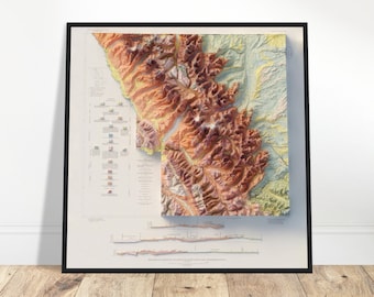 Mapa geológico del Parque Nacional Glaciar: Impresión topográfica vintage en relieve para el hogar y la oficina, regalo para excursionistas.