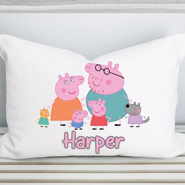 Personalized Pig Pillowcase | Custom Pillow Case | Gift for Kid | Girls Christmas Gifts | Pig Cartoon | Pink or Blue font color options