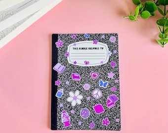 Cuaderno de composición con inserto para Kindle / Diseño floral, estrellas y corazones