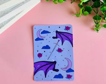 Inserto Kindle de fantasía / Alas de murciélago, espada, arte lunar (4,85 x 6,8)