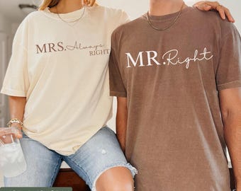 Mr Right Mrs Always Right Shirts, Matching Couple Shirts For Husband And Wife, Funny Wedding Gift Set, Anniversary Comfort Colors®