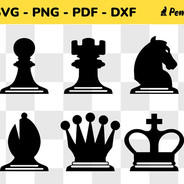 Chess SVG, Chess Pieces Clipart Black & White, Chess Pieces SVG High Quality Vector Files of Chess Pieces, Chess Board, Checkered