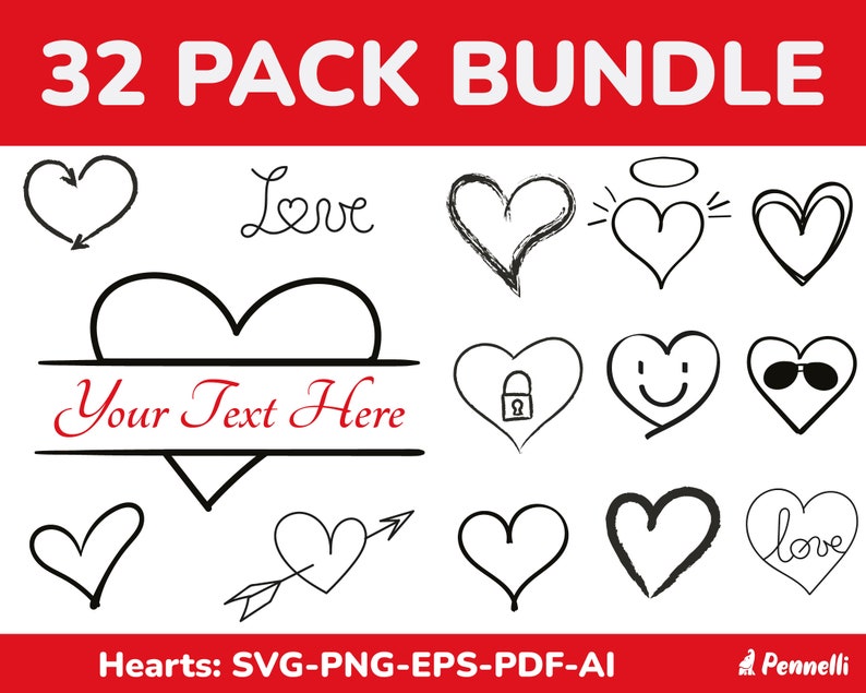 Doodle Hearts SVG Bundle, Heart SVG Bundle, Valentine Svg Bundle ...