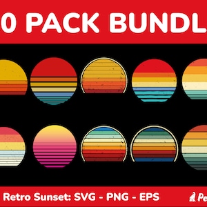 Retro Sunset SVG Bundle, 80s Sunset SVG, Instant Download Retro Svg, Retro Sunset Clipart, Sunset Retro SVG, Png