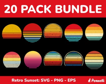 Retro Sunset SVG Clipart Bundle, 80s Style (Digital Download)
