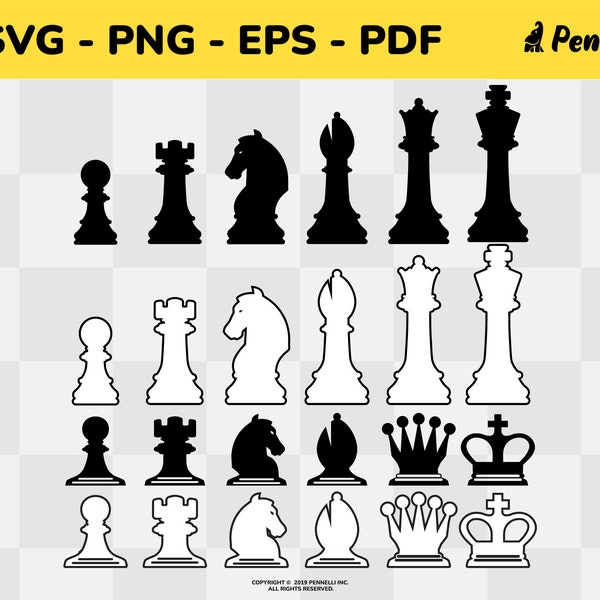 Chess SVG, Chess Pieces Clipart Black & White, Chess Pieces SVG Files, High Quality Vector Files of Chess Pieces Worked in Illustrator