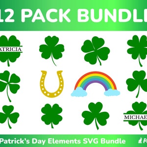 St Patrick Shamrock Svg Bundle, Cricut Cut File, Rainbow Svg, Herradura, Irish Svg, Split Four Leaf Clover Svg, Png, Dxf, Eps, Illustrator
