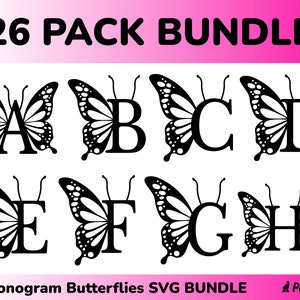 Mariposa SVG Monograma Letras SVG Archivo de corte para Cricut, Silueta, Letra Monograma Svg 26 Archivos de corte individuales Clipart, Png, Dxf, Eps