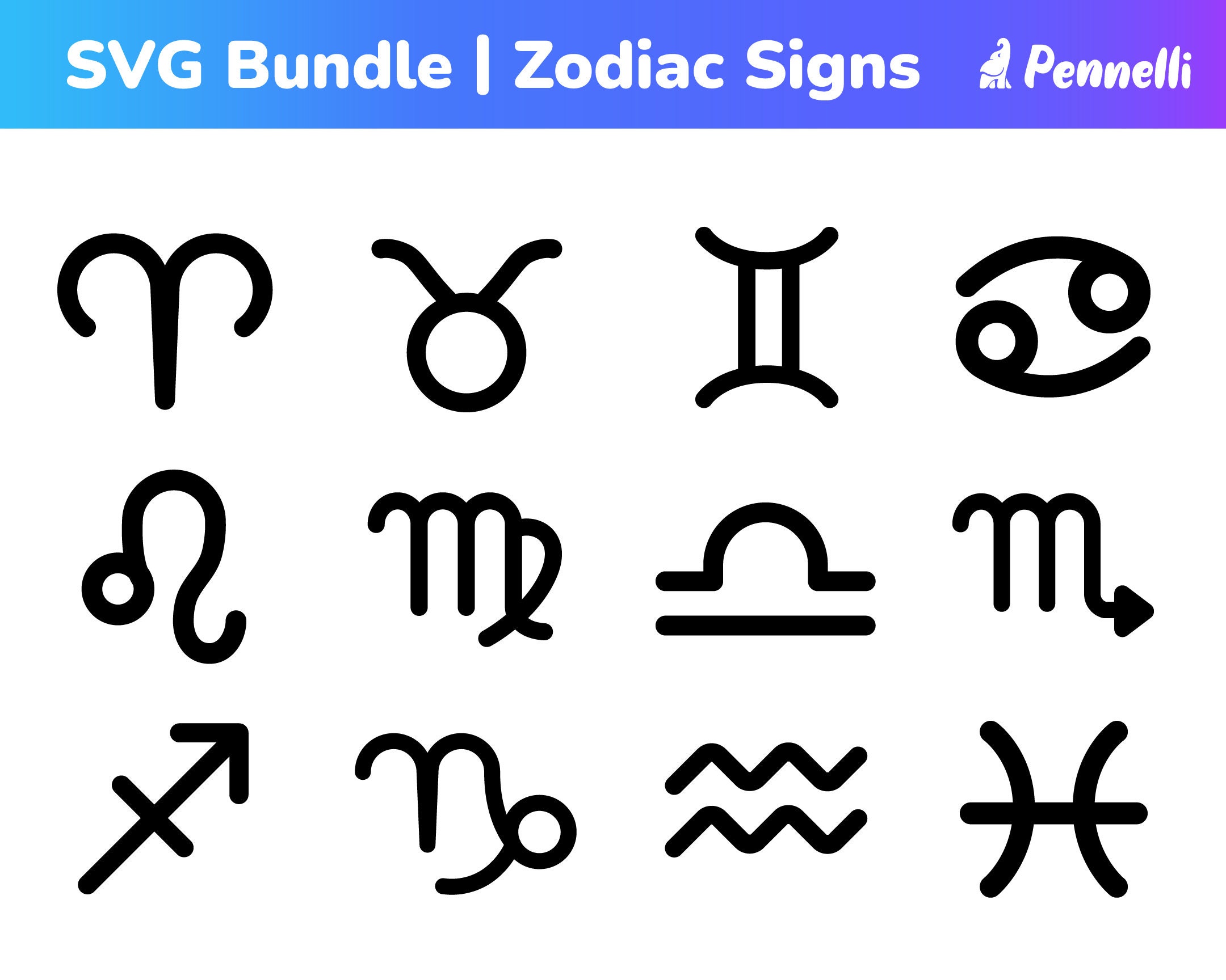 Zodiac SVG Bundle, Zodiac Graphic Gift, Zodiac Sign Svg, Png, Stars and ...