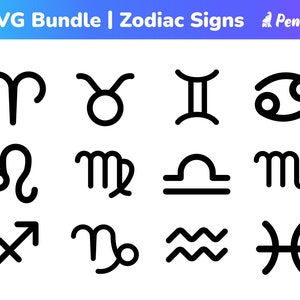 Zodiaco SVG, grafica zodiacale, segno zodiacale Svg Bundle, Png, Clipart di stelle e costellazioni, file di taglio in formato Svg per Cricut, Silhouette