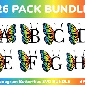 Schmetterling Monogramm SVG Bundle, Monogramm Buchstaben SVG, Monogramm Rahmen Alphabet SVG geschnitten Datei für Cricut, Silhouette, 26 individuell, Png, Dxf