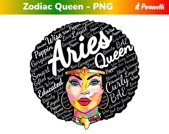 Aries Queen PNG, Black Girl Natural Hair, Melanin, Black Woman, Afro Queen, Afro Lady Woman, Tshirt, Cricut, Silhouette, Sublimation