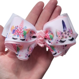Beautiful Pink Unicorn Hair Bows |  Hair Bows | Pink Unicorn Hair Clips | Unicorn Hair Accessories | Hair Bow Pink | Unicorn Hair Bow Clip
