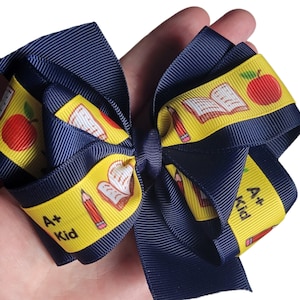 Navy Hair Bow Back to School Hair Clip Girl Hair Accessories Navy Blue Cheerleader Hair Dance Team Blue Hair Ribbon School Girl Toddler Hair
