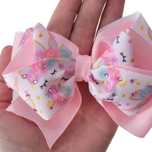Beautiful Pink Unicorn Hair Bows |  Hair Bows | Pink Unicorn Hair Clips | Unicorn Hair Accessories | Hair Bow Pink | Unicorn Hair Bow Clip