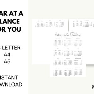 Year at a Glance Template (Sunday start) PDF-Future Log, Minimalist, black and white. Bullet Journal template and insert PDF
