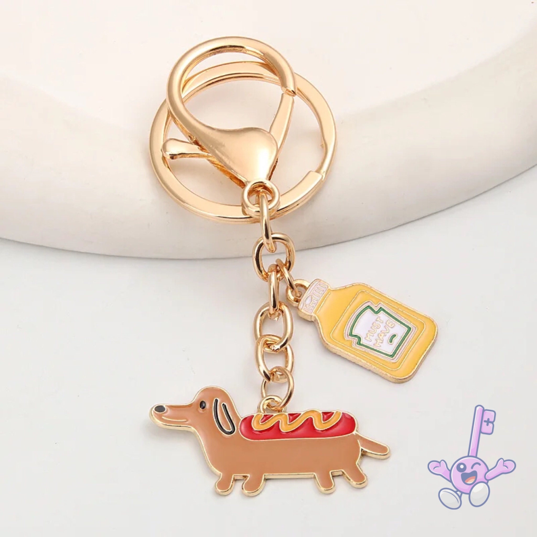 Dachshund Keychain, Dachshund as Hot Dog, Wiener Dog, Food