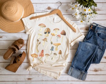 Watercolor Mushroom Art Shirt, Nature Lover Decor, Botanical Shirt, Plant Shirt, Mushroom Shirt, Hippie Shirt, Cottagecore Tee