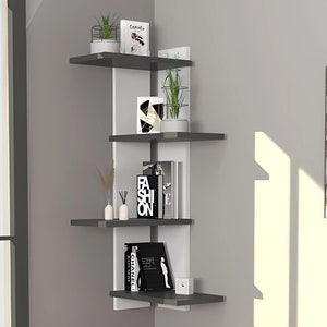 Black and White Floating Shelves for Home and Kitchen,Floating Shelf Decor,Custom Wooden Wall Shelves,Corner Wall Shelf,Wood Shelving Unit