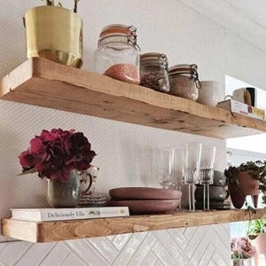 Mensola galleggiante moderna in legno per cucina e soggiorno, mensole decorative da parete, unità di mensole galleggianti in legno, mensola da parete personalizzata, mensole da parete