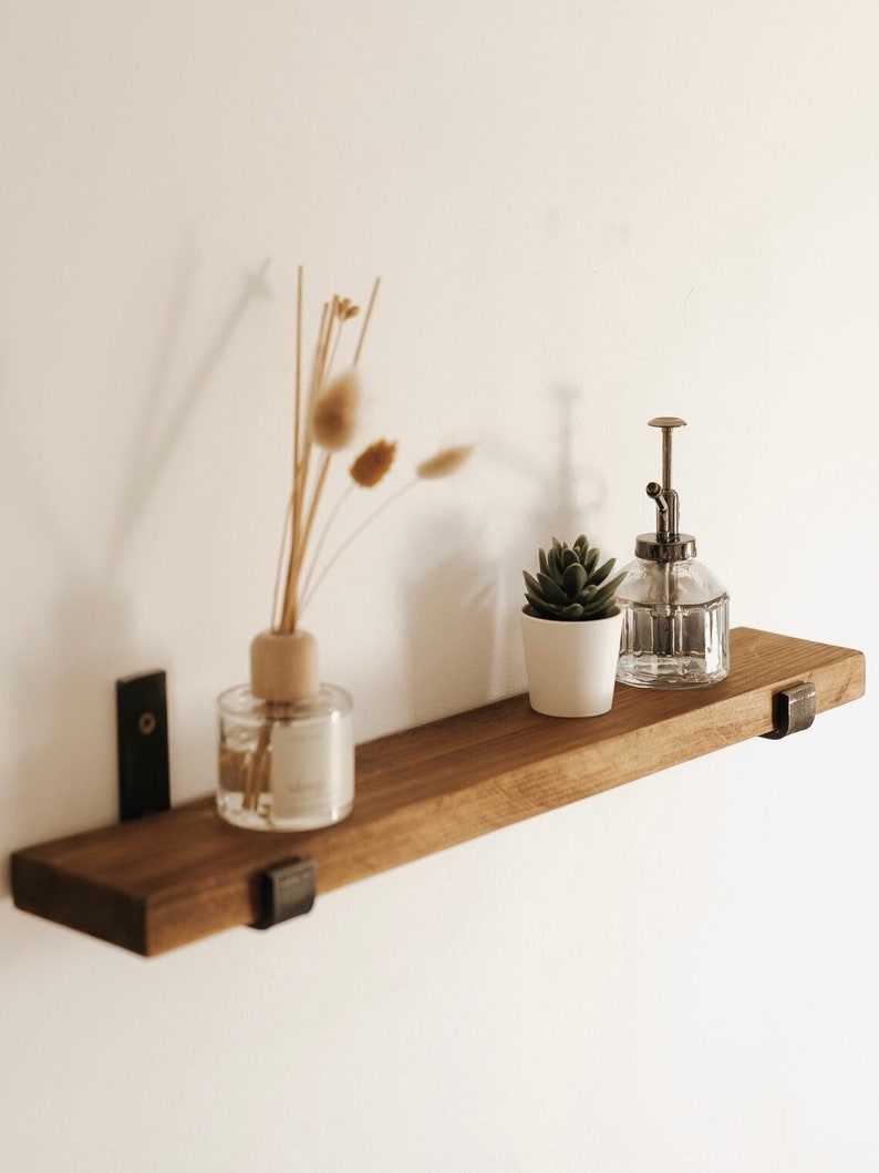 Wood Floating Shelf With Brackets for Kitchen Wall Etsy
