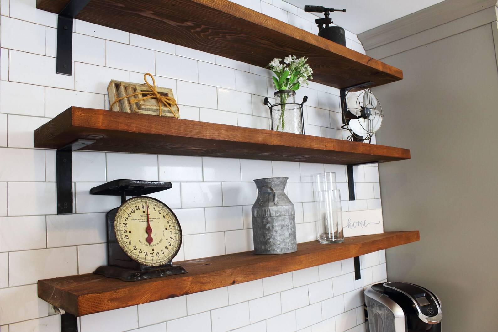 Wood Floating Shelf With Brackets for Kitchen Wall Etsy