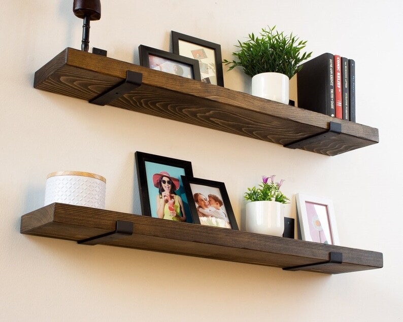 Wood Floating Shelf With Brackets for Kitchen Wall Etsy