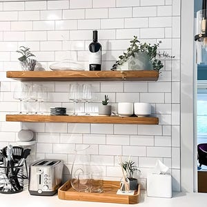 Modern Wood Floating Shelf with Brackets Decorative Wall Shelves Wooden Floating Shelving Unit Custom Size Wall Shelf Wall Mount Shelves