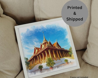 Thai Temple Art in Water Color (Unframed) | Thailand Art Wall Art Home Decor Bangkok Art Print Poster Gifts