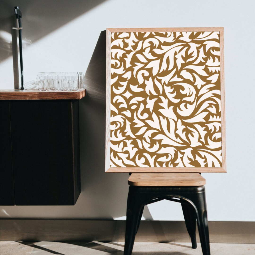 Brown Floral Thai Print Wooden Framed Poster Wall Art Home Decor