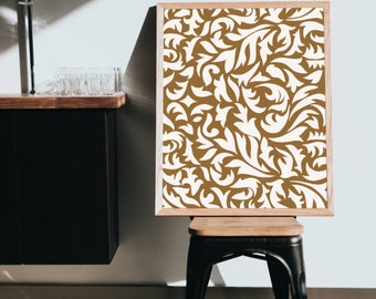 Brown Floral Thai Print Wooden Framed Poster Wall Art Home Decor Thailand Thai Art Modern Thai Restaurant Decor