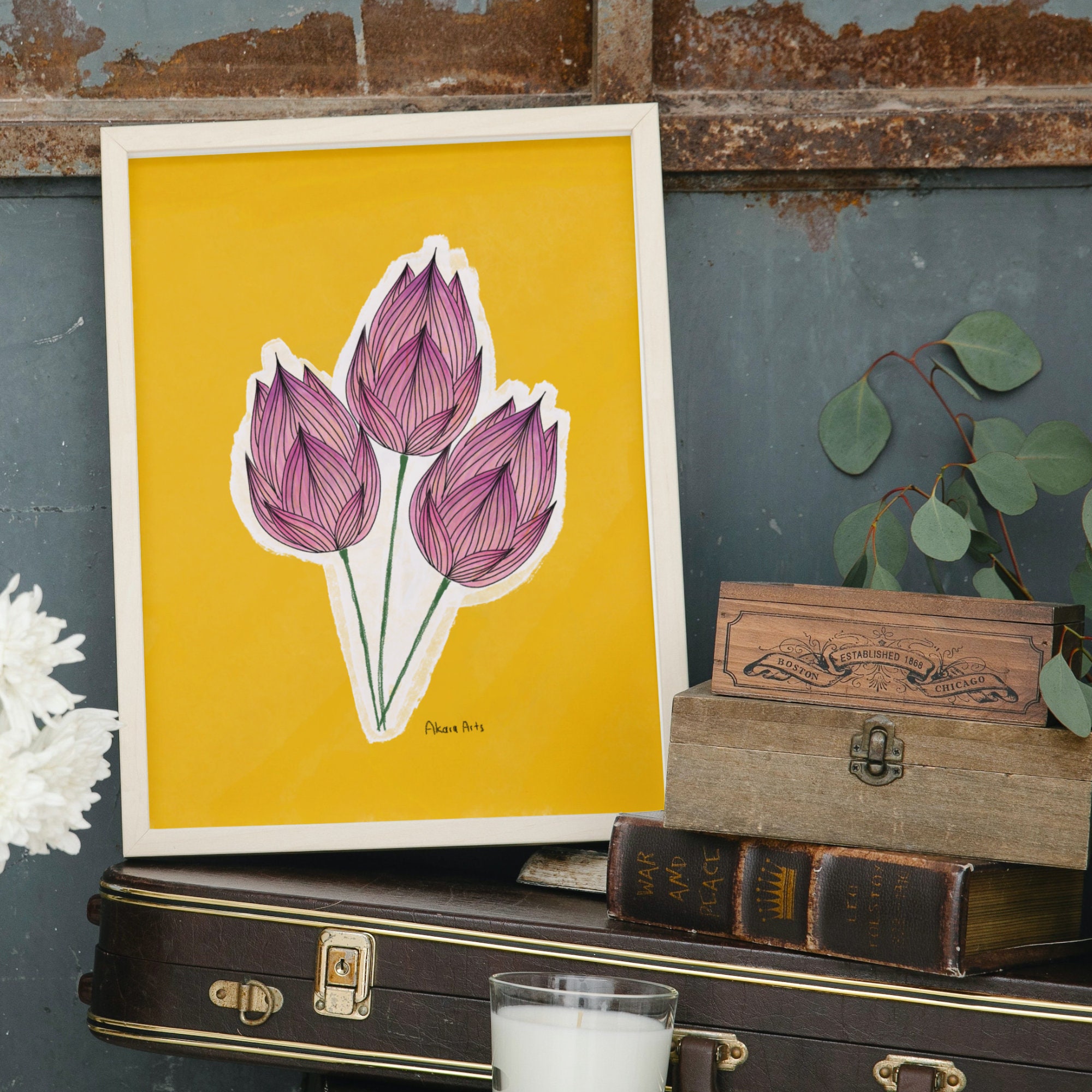 Pink Lotus (Unframed) Delicate Thai Art Wall Art Prints Home Decor Mother Days Gifts Minimalist Minimal
