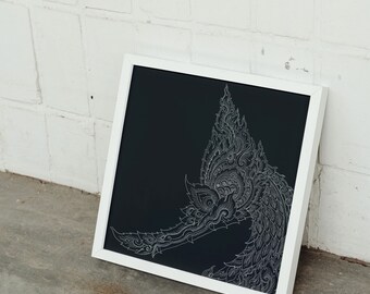 Thai Swan Delicate Art (Framed) in Black Wall Art Decor Thailand Unique Gifts Ready to Hang 12x12 inches