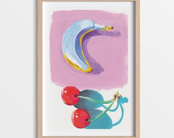 Fruit art, gouache fruit, colorful fruit print, colorful wall art, colourful wall art, gouache, wall decor, home decor, art gift, 5x7