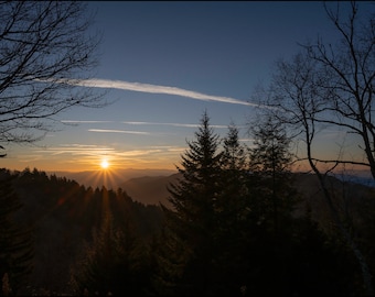 Great Smoky Mountain sunrise, Mountain Landscape, Wall Art, Wall Decor, Mountain Scenes, sun stars