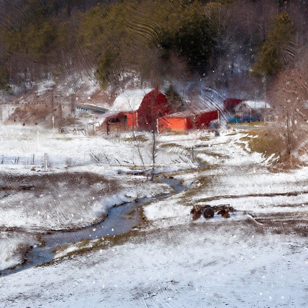 Snowy Red Barn, Country Roads, NC, Mountains, Wall Art, Wall Decor