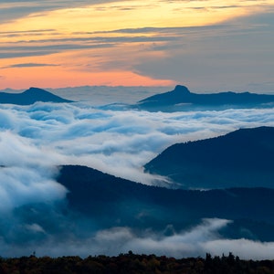 Table Rock & Hawksbill, Sunrise, Blue Ridge Parkway, Western North Carolina, Mountain Landscape, Wall Art, Wall Decor, Mountain Cabin
