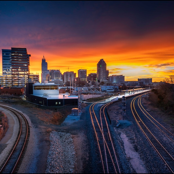 Raleigh Sunrise, Skyline, Amtrak Train, Wall Art, Photography, Fine Art, Wall Art, Wall Decor