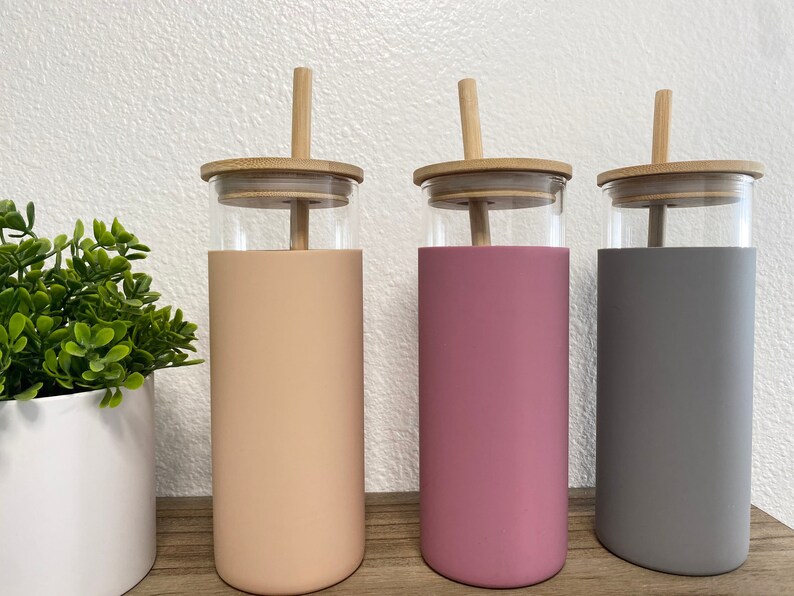 Glass Tumbler With Bamboo Lid/straw and Silicone Sleeve Etsy