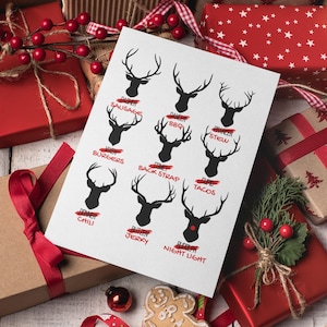 Tarjetas navideñas divertidas de caza de ciervos y renos, tarjetas navideñas divertidas en caja de 2022, juego de tarjetas navideñas divertidas en caja de la temporada de caza de 2022