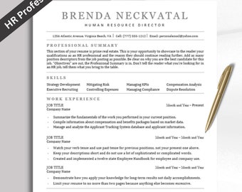 HR Resume Template Word, Resume ATS Template for HR Professional, Minimalist Human Resources Resume Digital Download