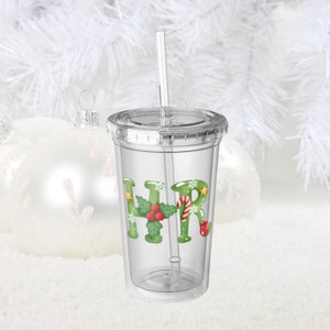 Christmas Human Resources HR Clear Tumbler Cup with Straw, HR Clear Tumbler Cup and Straw, Fun HR Clear Drink Cup