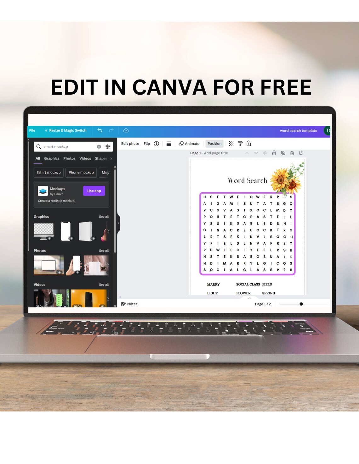 Editable word search template canva editable word search