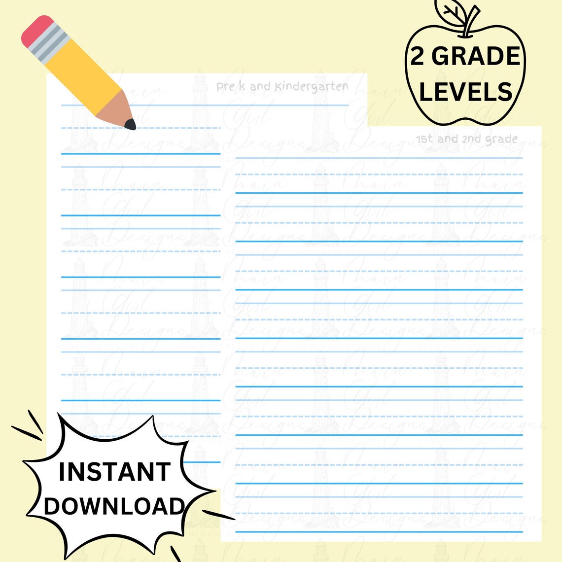 Printable Handwriting Paper: Kindergarten & Primary Lined (PDF Download