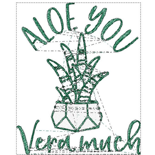 Aloe You Vera Much Succulent PES Embroidery Digital Download File