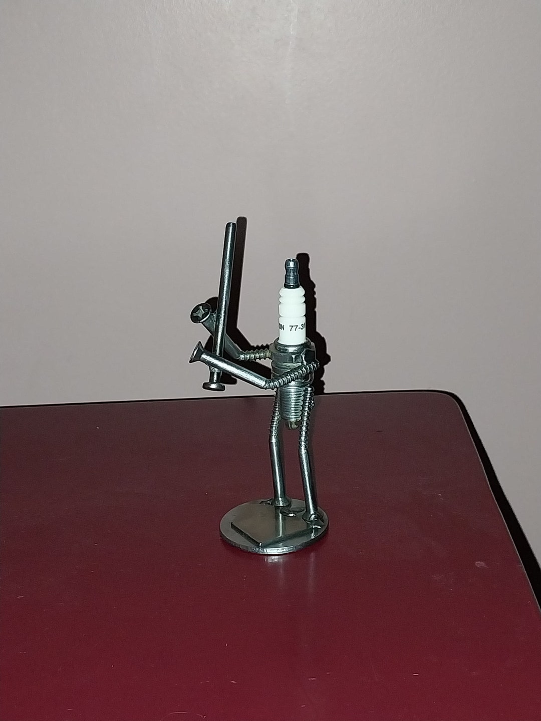 Welded Metal Spark Plug Baseball Player at Home Plate Etsy