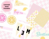 Lemonade Stand Printables | Banner, Pennant Flags, Paper backgrounds and lemonade items | Lemon Digital Downloads | Retro Printable