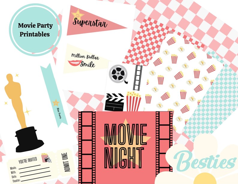 Movie Night+ Party Printables | Banner, Pennant Flags, Paper ...